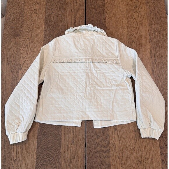 Avec Les Filles Quilted Cotton Tie Front Jacket Women’s M Cream Ruffles Pockets - Picture 2 of 10